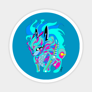 light blue rabbit kaiju in rainbow electric colors in mexican patterns Magnet